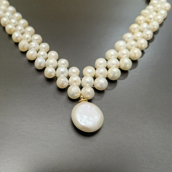 Freshwater pearls braid necklace. - Picture 2 of 7
